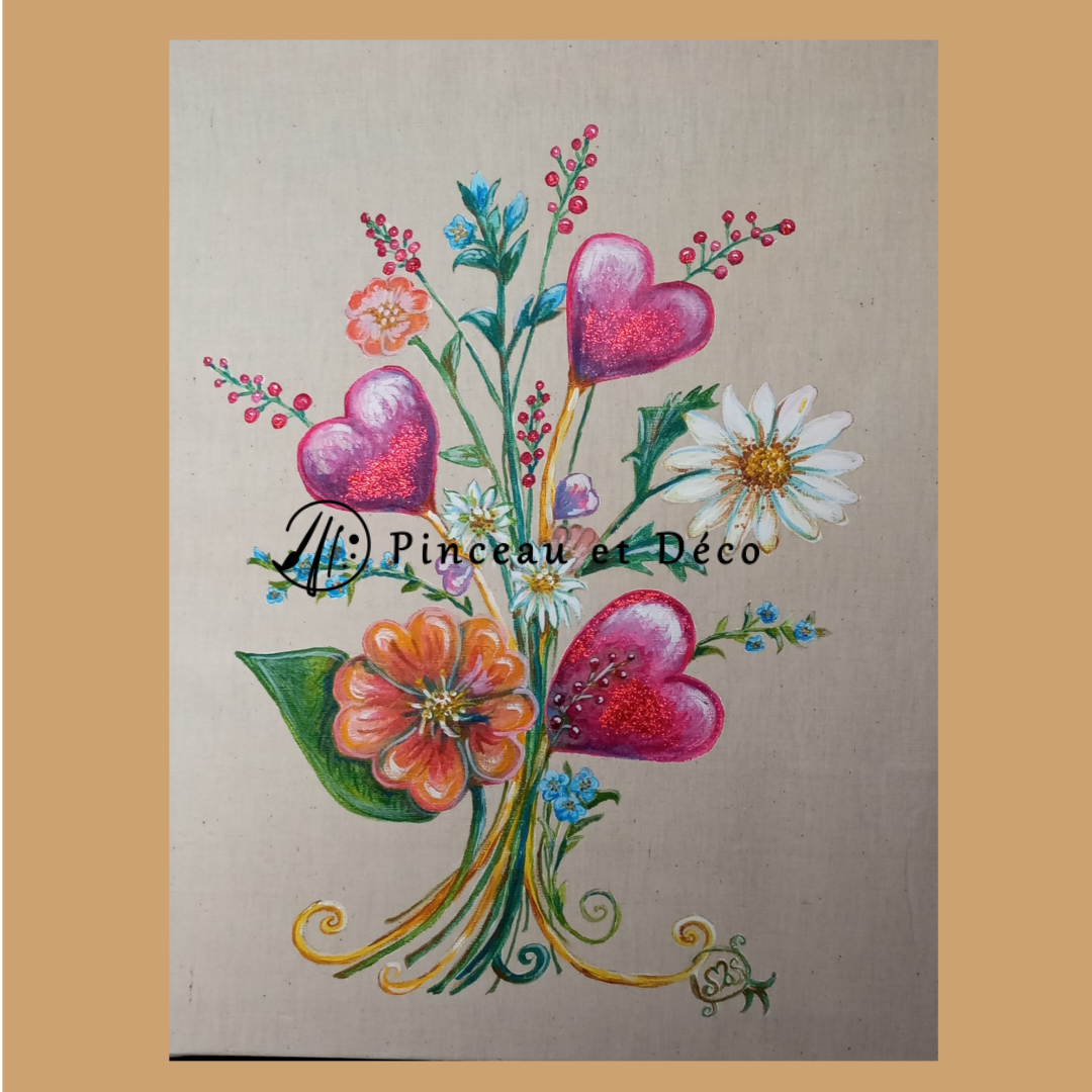 Bouquet floral coeurs bordeaux