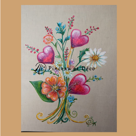 Bouquet floral coeurs bordeaux